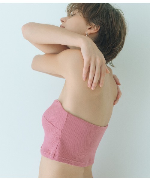 カップ付きベアトップ（ショート）】コットンミックスリブブラトップ