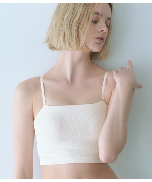 カップ付きベアトップ（ショート）】コットンミックスリブブラトップ