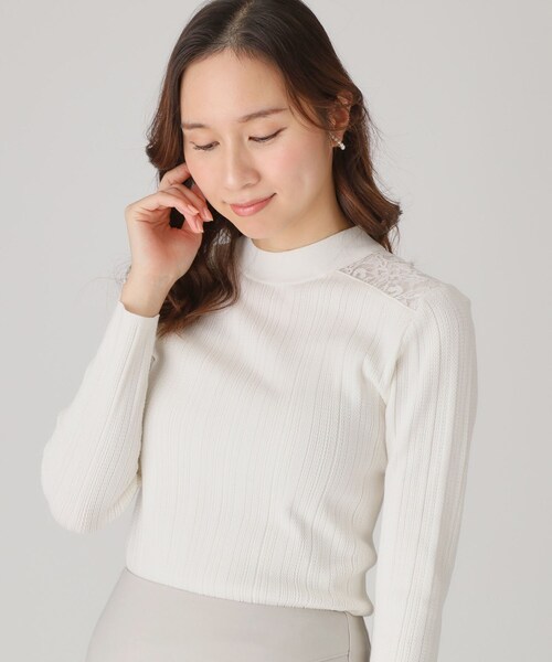 COUP DE CHANCE（クードシャンス）の「【洗える】レースニットトップス（ニット/セーター・レディース・ピンク/ホワイト/ブラック/グリーン系・34/38）」の2枚目の写真