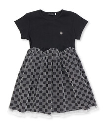 シアーチェックチュール切り替え半袖ワンピース(95~150cm)