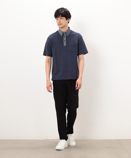 COMME CA ISM（コムサイズム）の「【吸水速乾】市松ジャカード×カノコポロシャツ（ポロシャツ・メンズ・ネイビー/ブルー/グレー/ブラック・X-LARGE/LARGE/MEDIUM）」の19枚目の写真