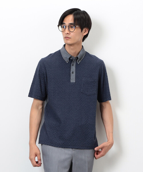 COMME CA ISM（コムサイズム）の「【吸水速乾】市松ジャカード×カノコポロシャツ（ポロシャツ・メンズ・ネイビー/ブルー/グレー/ブラック・X-LARGE/LARGE/MEDIUM）」の22枚目の写真