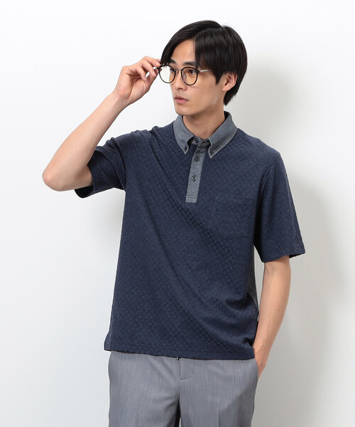 COMME CA ISM（コムサイズム）の「【吸水速乾】市松ジャカード×カノコポロシャツ（ポロシャツ・メンズ・ネイビー/ブルー/グレー/ブラック・X-LARGE/LARGE/MEDIUM）」の4枚目の写真