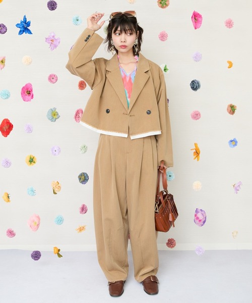JETSET SOLO PLUS (ジェットセットソロプラス)の「【JETSET SOLO PLUS】TRツイルバイカラーヘムクロップドジャケット(その他アウター・レディース・キャメル/ライトグレー・FREE)」の4枚目の写真