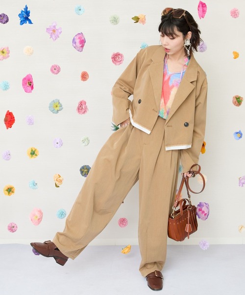JETSET SOLO PLUS (ジェットセットソロプラス)の「【JETSET SOLO PLUS】TRツイルバイカラーヘムクロップドジャケット(その他アウター・レディース・キャメル/ライトグレー・FREE)」の5枚目の写真