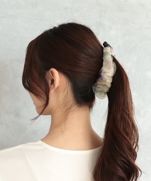シフォンフラワーバナナクリップ（バレッタ/ヘアクリップ