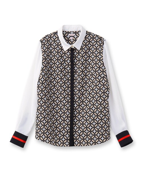 美人百花/モデル美香着用】オーバーラップサークルコンビシャツ