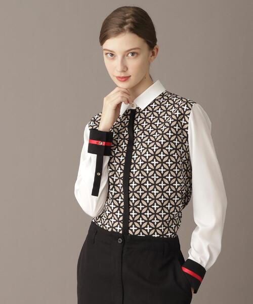 DRESSTERIOR（ドレステリア）の「【美人百花/モデル美香着用】オーバーラップサークルコンビシャツ（シャツ/ブラウス・レディース・ベージュ系その他4/ネイビー系・34/36/38）」の7枚目の写真