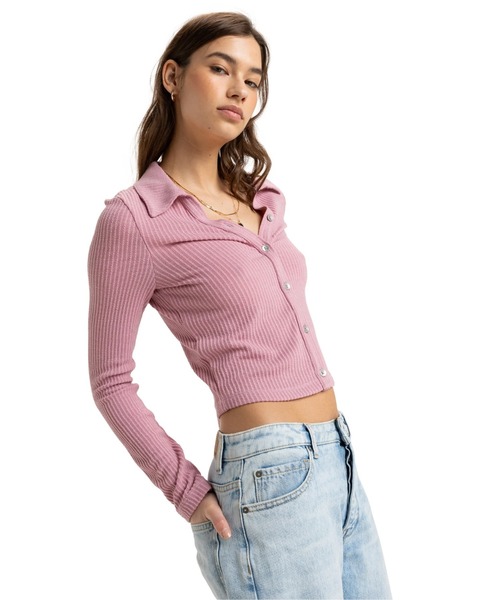 ROXY（ロキシー）の「PETAL BLIZZARD CARDI /ロキシーリブニットトップス（ニット/セーター・レディース・ピンク・SMALL/X-SMALL）」の3枚目の写真