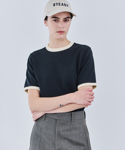 RYE TENDER（ライテンダー）の「RYE TENDER |〈別注〉リンガーニットTシャツ WOMEN（ニット/セーター・レディース・ブラック/グリーン/ホワイト・0）」の2枚目の写真