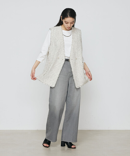 K.T KIYOKO TAKASE（キヨコタカセ）の「サマーツイード ジレ（ベスト・レディース・グリーン/チャコール・7号/9号）」の5枚目の写真