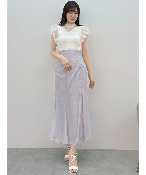 今期 マーキュリーデュオ 2WAYオーガンジードッキングラッフルニット MERCURYDUO ワンピース 2WAYオーガンジードッキングラッフル