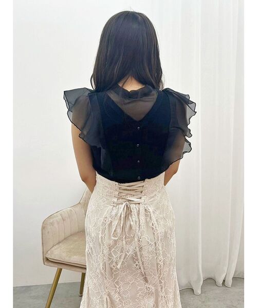 MERCURYDUO（マーキュリーデュオ）の「2WAYオーガンジードッキングラッフルリボンニット（ニット/セーター・レディース・ブラック/オフホワイト/ライトグレー/ラベンダー・FREE）」の17枚目の写真