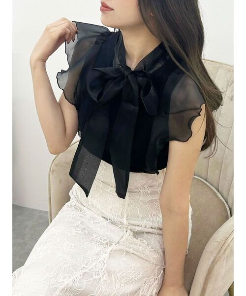 MERCURYDUO（マーキュリーデュオ）の「2WAYオーガンジードッキングラッフルリボンニット（ニット/セーター・レディース・ブラック/オフホワイト/ライトグレー/ラベンダー・FREE）」の18枚目の写真