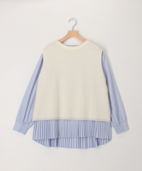 MICO COULIER（ミコクリエ）の「ミラノリブベスト+ブラウスセット（ニット/セーター・レディース・ネイビー/ライトグレー/オフホワイト・38）」の2枚目の写真