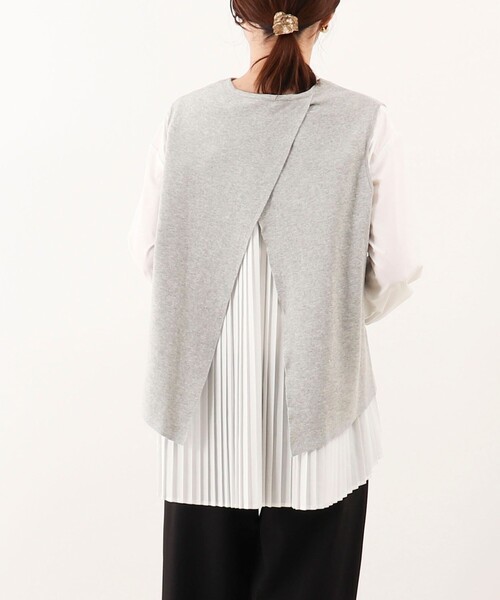 MICO COULIER（ミコクリエ）の「ミラノリブベスト+ブラウスセット（ニット/セーター・レディース・ネイビー/ライトグレー/オフホワイト・38）」の3枚目の写真