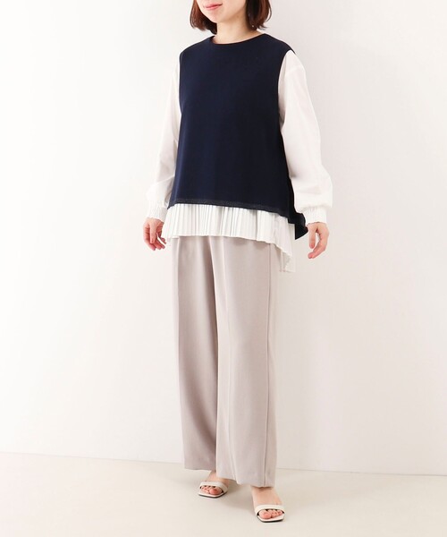 MICO COULIER（ミコクリエ）の「ミラノリブベスト+ブラウスセット（ニット/セーター・レディース・ネイビー/ライトグレー/オフホワイト・38）」の4枚目の写真