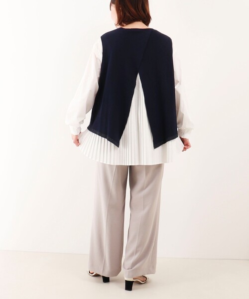 MICO COULIER（ミコクリエ）の「ミラノリブベスト+ブラウスセット（ニット/セーター・レディース・ネイビー/ライトグレー/オフホワイト・38）」の6枚目の写真