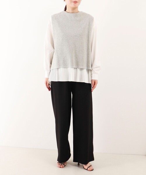 MICO COULIER（ミコクリエ）の「ミラノリブベスト+ブラウスセット（ニット/セーター・レディース・ネイビー/ライトグレー/オフホワイト・38）」の7枚目の写真