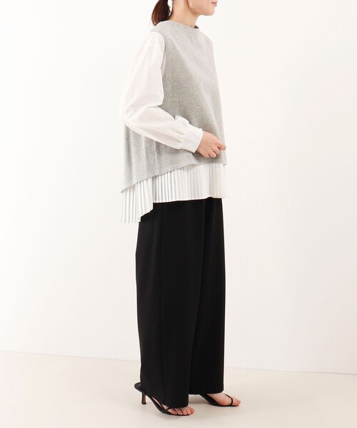 MICO COULIER（ミコクリエ）の「ミラノリブベスト+ブラウスセット（ニット/セーター・レディース・ネイビー/ライトグレー/オフホワイト・38）」の8枚目の写真