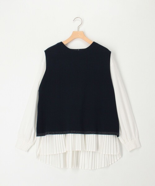 MICO COULIER（ミコクリエ）の「ミラノリブベスト+ブラウスセット（ニット/セーター・レディース・ネイビー/ライトグレー/オフホワイト・38）」の10枚目の写真