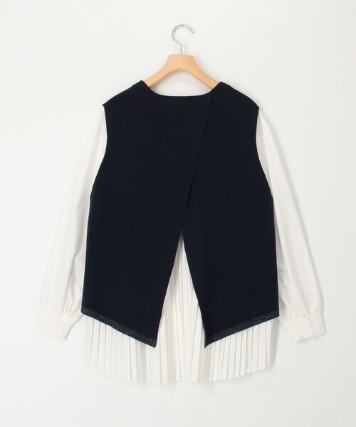 MICO COULIER（ミコクリエ）の「ミラノリブベスト+ブラウスセット（ニット/セーター・レディース・ネイビー/ライトグレー/オフホワイト・38）」の11枚目の写真