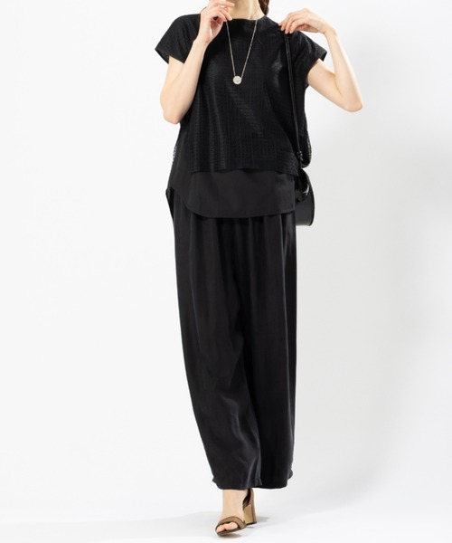 aunt lily(アントリリー)の「綿混ローンレースレイヤードプルオーバー|レース 綿混 ふんわり シアー感 レイヤード風 春夏(Tシャツ/カットソー・レディース・ブルー/カーキ/ブラック/ピンク・LL/L/M/3L)」の5枚目の写真