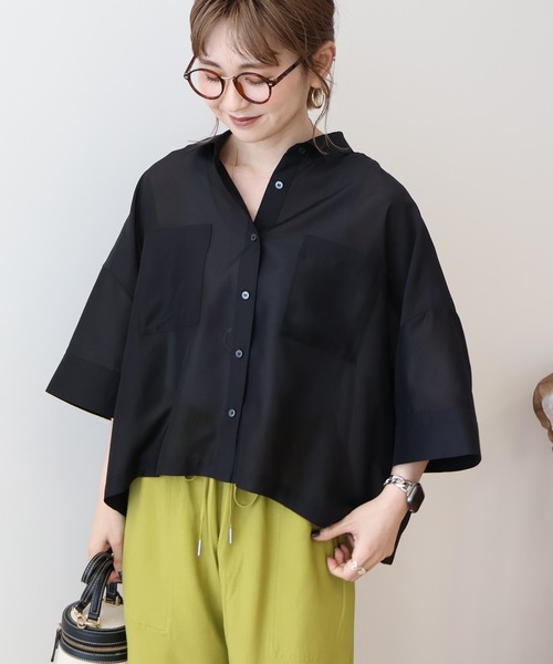 AMERICAN HOLIC(アメリカンホリック)の「Wポケットシアー半袖シャツ(シャツ/ブラウス・レディース・ブラック/ライトブルー/アイボリー/その他6/ベージュ・M/L)」の4枚目の写真