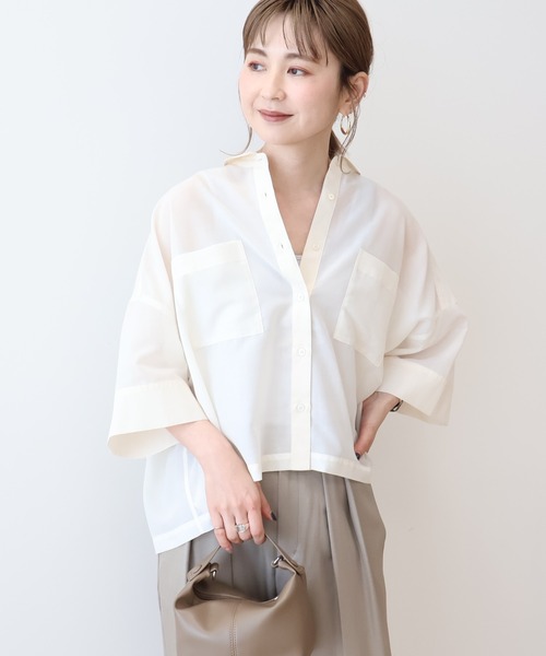 AMERICAN HOLIC(アメリカンホリック)の「Wポケットシアー半袖シャツ(シャツ/ブラウス・レディース・ブラック/ライトブルー/アイボリー/その他6/ベージュ・M/L)」の6枚目の写真