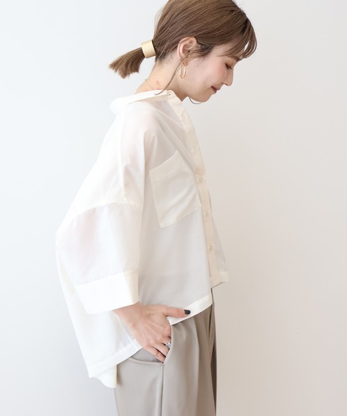 AMERICAN HOLIC(アメリカンホリック)の「Wポケットシアー半袖シャツ(シャツ/ブラウス・レディース・ブラック/ライトブルー/アイボリー/その他6/ベージュ・M/L)」の7枚目の写真