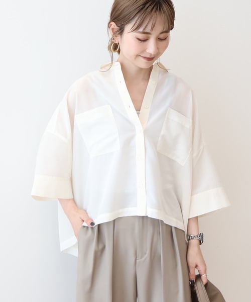 AMERICAN HOLIC(アメリカンホリック)の「Wポケットシアー半袖シャツ(シャツ/ブラウス・レディース・ブラック/ライトブルー/アイボリー/その他6/ベージュ・M/L)」の8枚目の写真