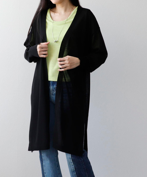 Three Four Time（ｽﾘｰﾌｫｰﾀｲﾑ）の「UVサラサラロングカーディガン（カーディガン/ボレロ・レディース・ベージュ/ブラック/ブルー・FREE）」の2枚目の写真