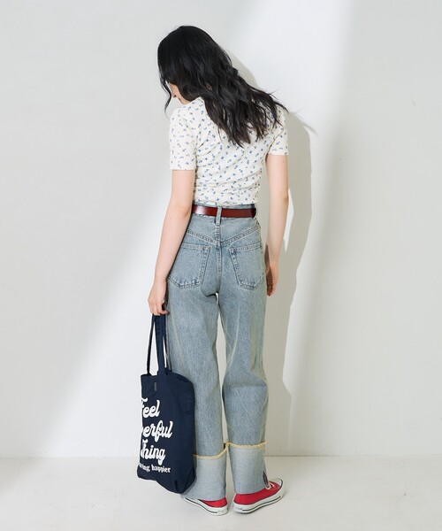 FREAK'S STORE（フリークスストア）の「花柄針抜きフライス ヘンリーTシャツ（Tシャツ/カットソー・レディース・オフホワイト/グレー/ネイビー・ﾌﾘ-）」の7枚目の写真