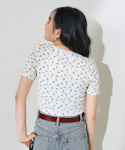 FREAK'S STORE（フリークスストア）の「花柄針抜きフライス ヘンリーTシャツ（Tシャツ/カットソー・レディース・オフホワイト/グレー/ネイビー・ﾌﾘ-）」の10枚目の写真