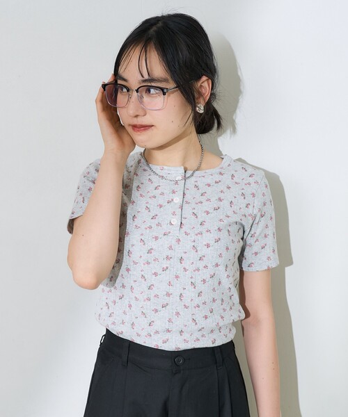 FREAK'S STORE（フリークスストア）の「花柄針抜きフライス ヘンリーTシャツ（Tシャツ/カットソー・レディース・オフホワイト/グレー/ネイビー・ﾌﾘ-）」の18枚目の写真
