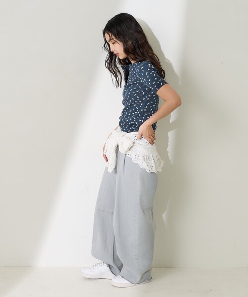 FREAK'S STORE（フリークスストア）の「花柄針抜きフライス ヘンリーTシャツ（Tシャツ/カットソー・レディース・オフホワイト/グレー/ネイビー・ﾌﾘ-）」の20枚目の写真