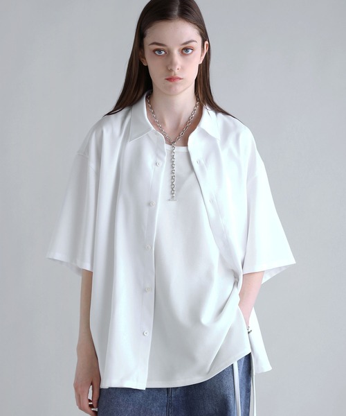 SOCCE（ソーシー）の「ルーズシルエット防シワ半袖シャツ（シャツ/ブラウス・メンズ・ホワイト/チャコール/サックスブルー・S/M/L/XL）」の2枚目の写真