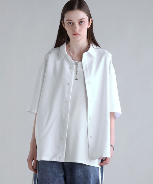 SOCCE（ソーシー）の「ルーズシルエット防シワ半袖シャツ（シャツ/ブラウス・メンズ・ホワイト/チャコール/サックスブルー・S/M/L/XL）」の6枚目の写真