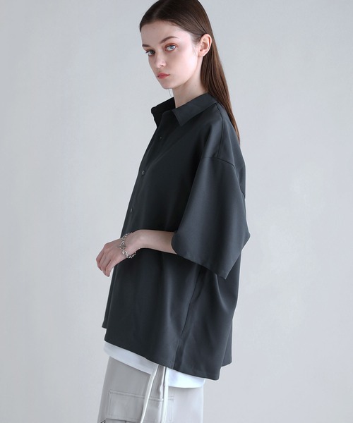 SOCCE（ソーシー）の「ルーズシルエット防シワ半袖シャツ（シャツ/ブラウス・メンズ・ホワイト/チャコール/サックスブルー・S/M/L/XL）」の16枚目の写真