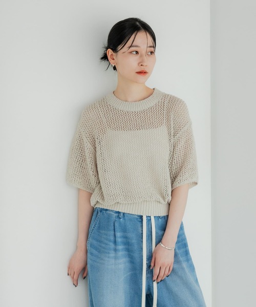 URBAN RESEARCH 透かし柄ハーフスリーブニット セール】透かし柄ハーフスリーブニット（ニット/セーター