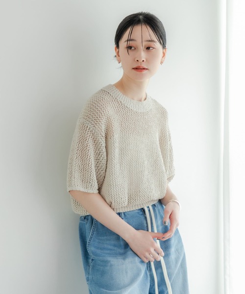 URBAN RESEARCH 透かし柄ハーフスリーブニット セール】透かし柄ハーフスリーブニット（ニット/セーター