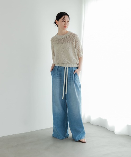 URBAN RESEARCH（アーバンリサーチ）の「透かし柄ハーフスリーブニット（ニット/セーター・レディース・ブラウン/オフホワイト/アイボリー・FREE）」の17枚目の写真