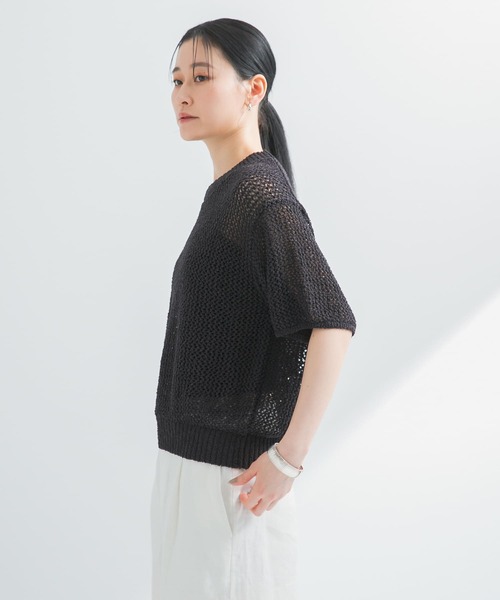 URBAN RESEARCH（アーバンリサーチ）の「透かし柄ハーフスリーブニット（ニット/セーター・レディース・ブラウン/オフホワイト/アイボリー・FREE）」の19枚目の写真