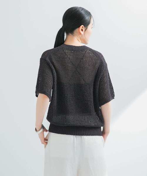 URBAN RESEARCH（アーバンリサーチ）の「透かし柄ハーフスリーブニット（ニット/セーター・レディース・ブラウン/オフホワイト/アイボリー・FREE）」の20枚目の写真