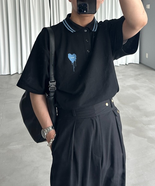 ONCILY（オンシェリー）の「MOSS STITCH DRAW CODE POLO SHIRT / ドローコード鹿の子ポロシャツ（ポロシャツ・メンズ・ブラック系その他2/ブラック/アイボリー/ブラック系その他3/グレー/ネイビー系/ブルー/ナチュラル/ブラック系その他/オフホワイト/ネイビー/レッド/ブラック系その他4/ブラウン/グリーン/イエロー/ピンク/ブラック系その他5/ホワイト系その他/ホワイト系その他2・LARGE/SMALL/MEDIUM）」の22枚目の写真