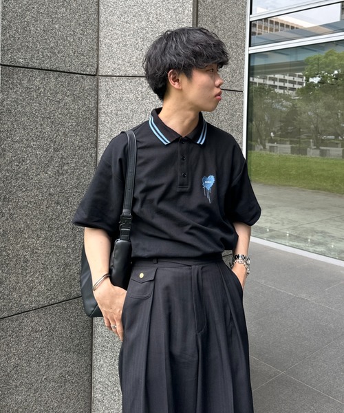 ONCILY（オンシェリー）の「MOSS STITCH DRAW CODE POLO SHIRT / ドローコード鹿の子ポロシャツ（ポロシャツ・メンズ・ブラック系その他2/ブラック/アイボリー/ブラック系その他3/グレー/ネイビー系/ブルー/ナチュラル/ブラック系その他/オフホワイト/ネイビー/レッド/ブラック系その他4/ブラウン/グリーン/イエロー/ピンク/ブラック系その他5/ホワイト系その他/ホワイト系その他2・LARGE/SMALL/MEDIUM）」の21枚目の写真