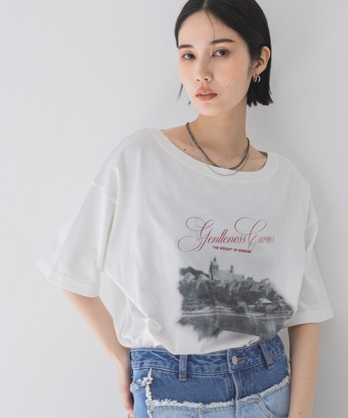 JEANASIS(ジーナシス)の「landscape ボートネックプリント TEE/492482(Tシャツ/カットソー・レディース・アイボリー/ブラック/チャコールグレー/ホワイト・MEDIUM/LARGE)」の1枚目の写真