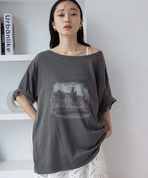 JEANASIS(ジーナシス)の「landscape ボートネックプリント TEE/492482(Tシャツ/カットソー・レディース・アイボリー/ブラック/チャコールグレー/ホワイト・MEDIUM/LARGE)」の4枚目の写真