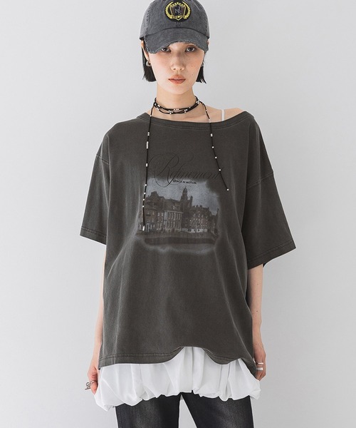 JEANASIS(ジーナシス)の「landscape ボートネックプリント TEE/492482(Tシャツ/カットソー・レディース・アイボリー/ブラック/チャコールグレー/ホワイト・MEDIUM/LARGE)」の13枚目の写真