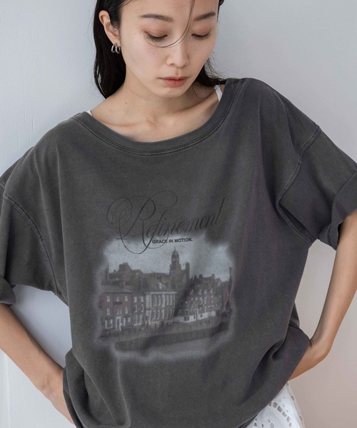 JEANASIS(ジーナシス)の「landscape ボートネックプリント TEE/492482(Tシャツ/カットソー・レディース・アイボリー/ブラック/チャコールグレー/ホワイト・MEDIUM/LARGE)」の10枚目の写真